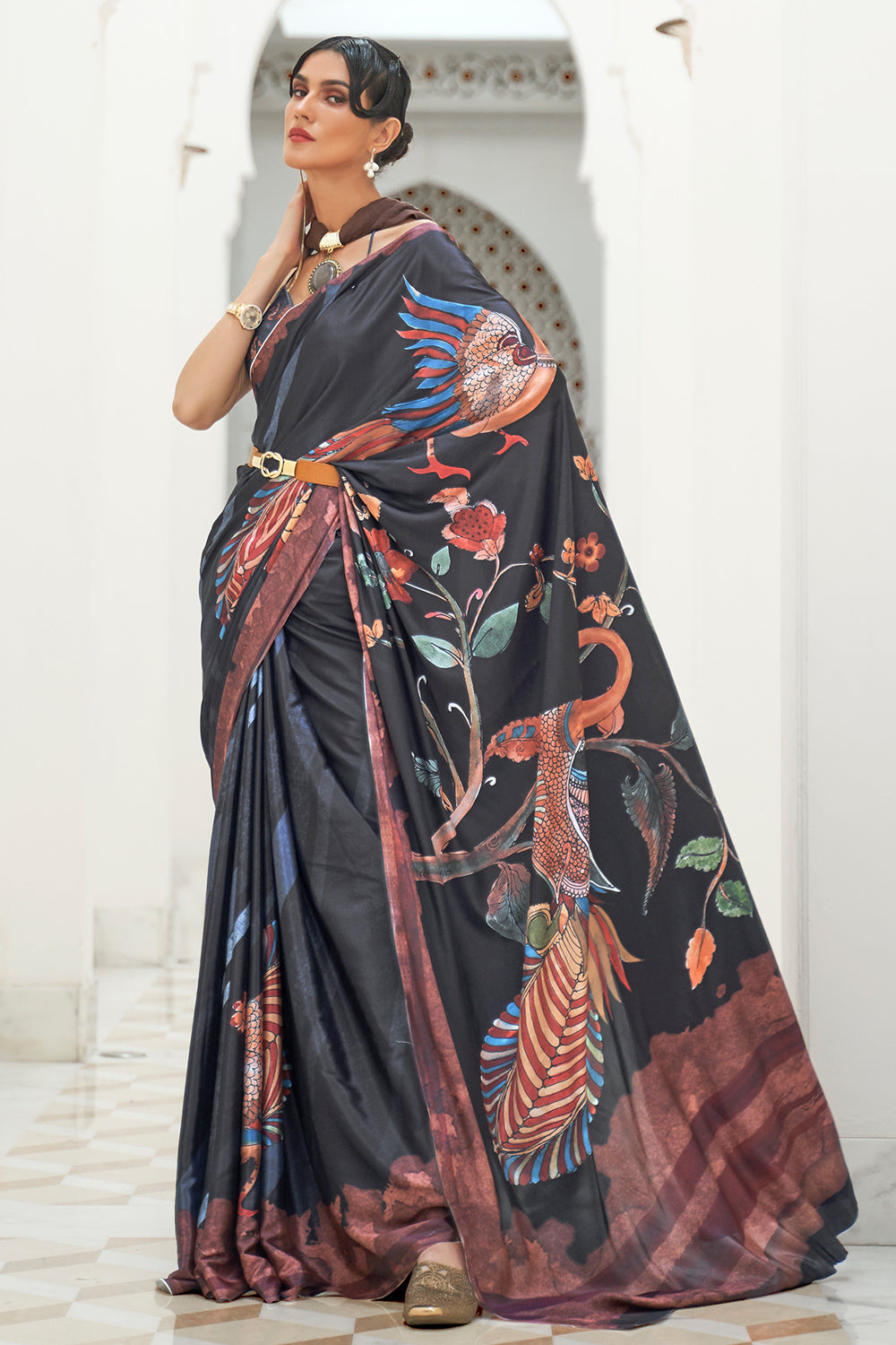 onyx black satin saree 3