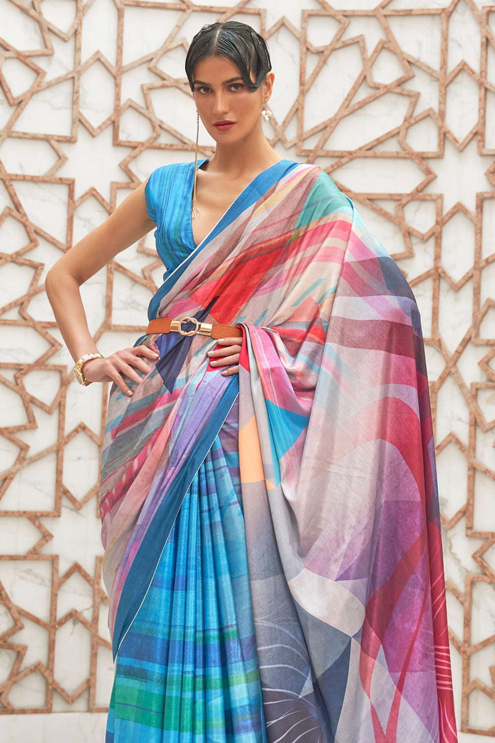 sapphire blue satin saree 1 1