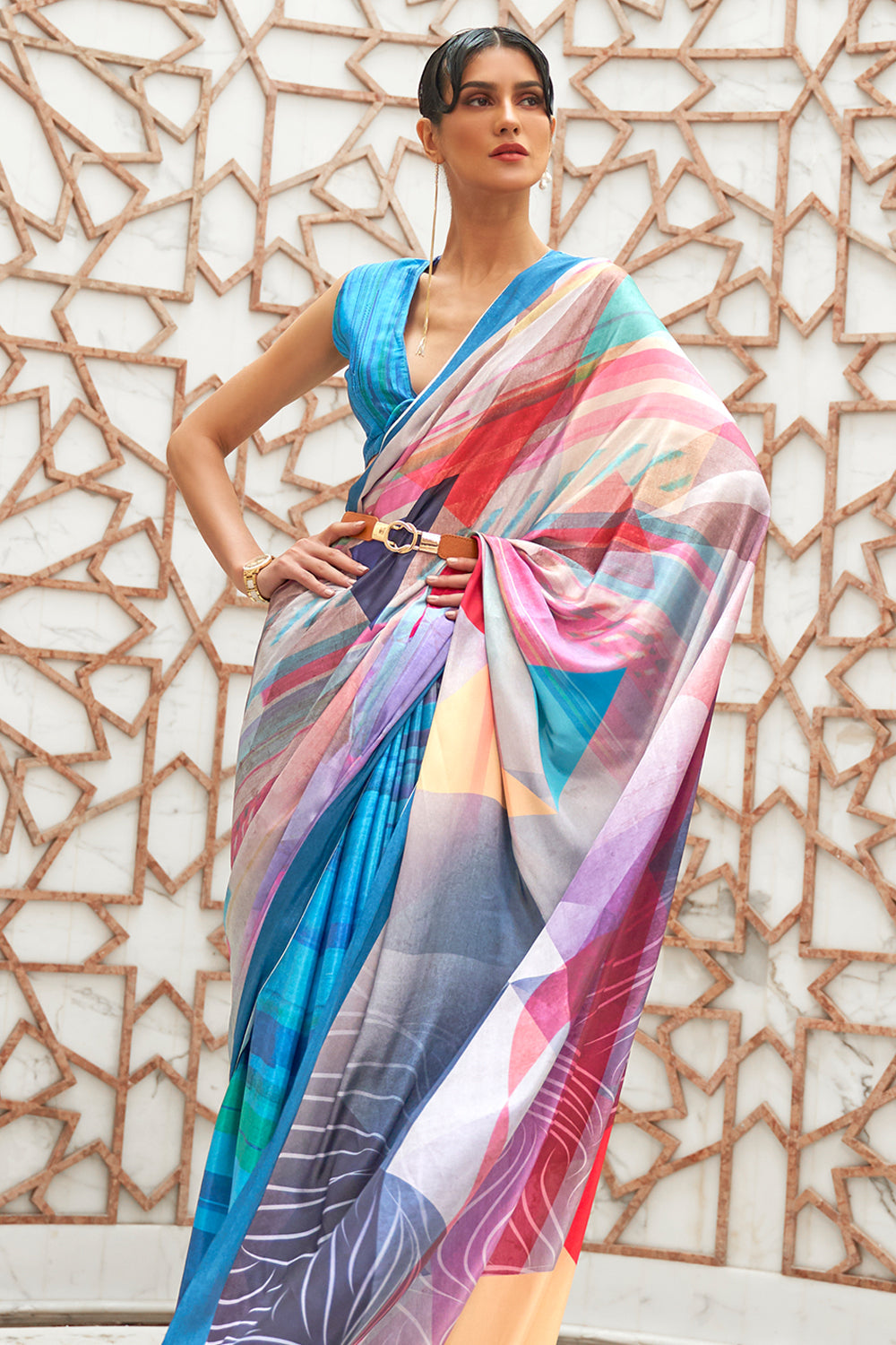 sapphire blue satin saree 1 2