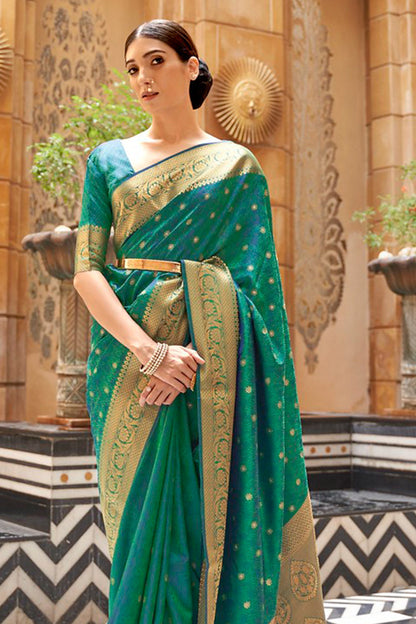 forest green kanjivaram saree 1 2