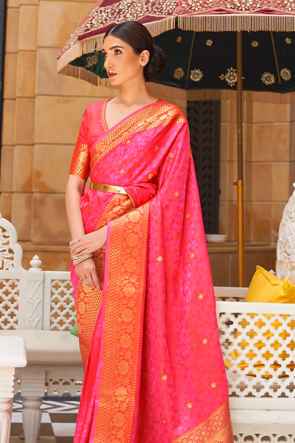 hot pink kanjivaram saree 1 2