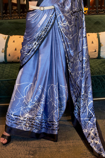 cobalt blue satin silk saree 2