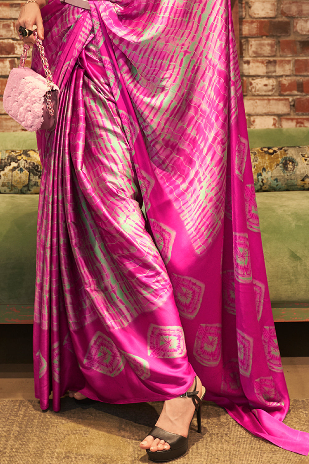 hot pink satin silk saree 1 3