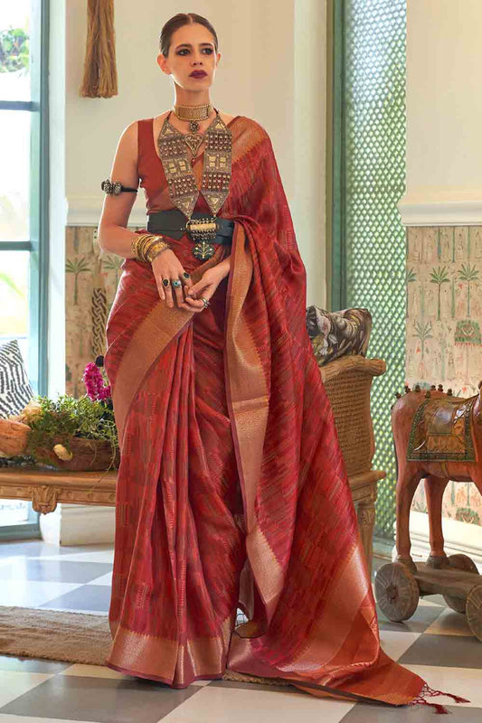 berry red organza saree 3