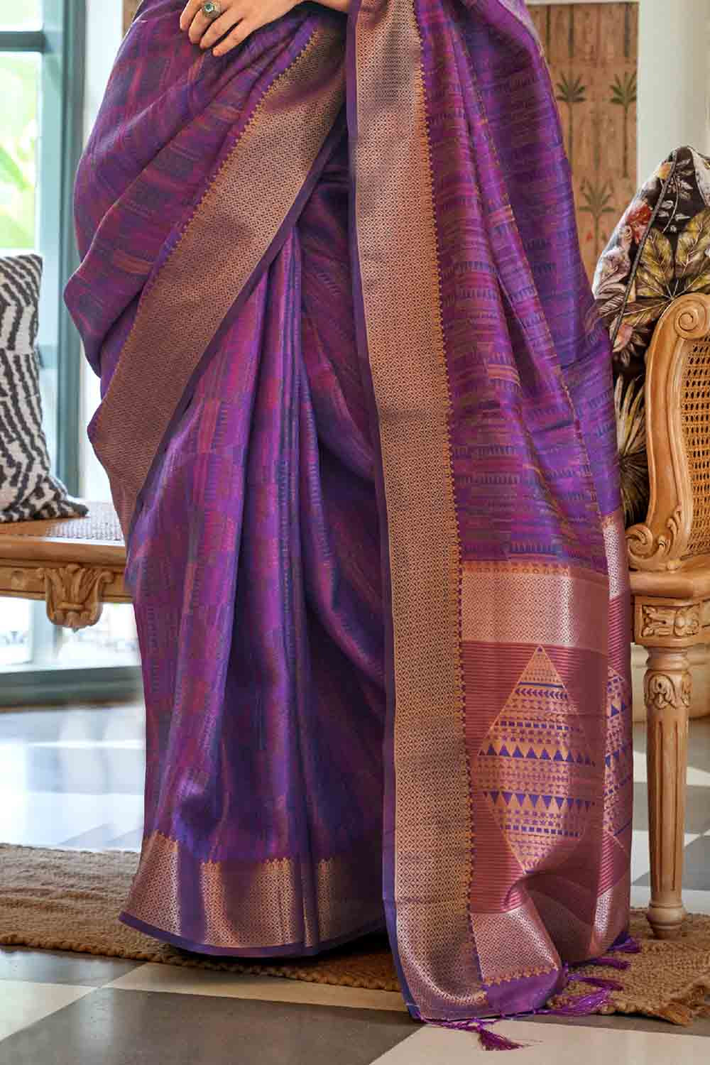 silk cut purple organza saree 2