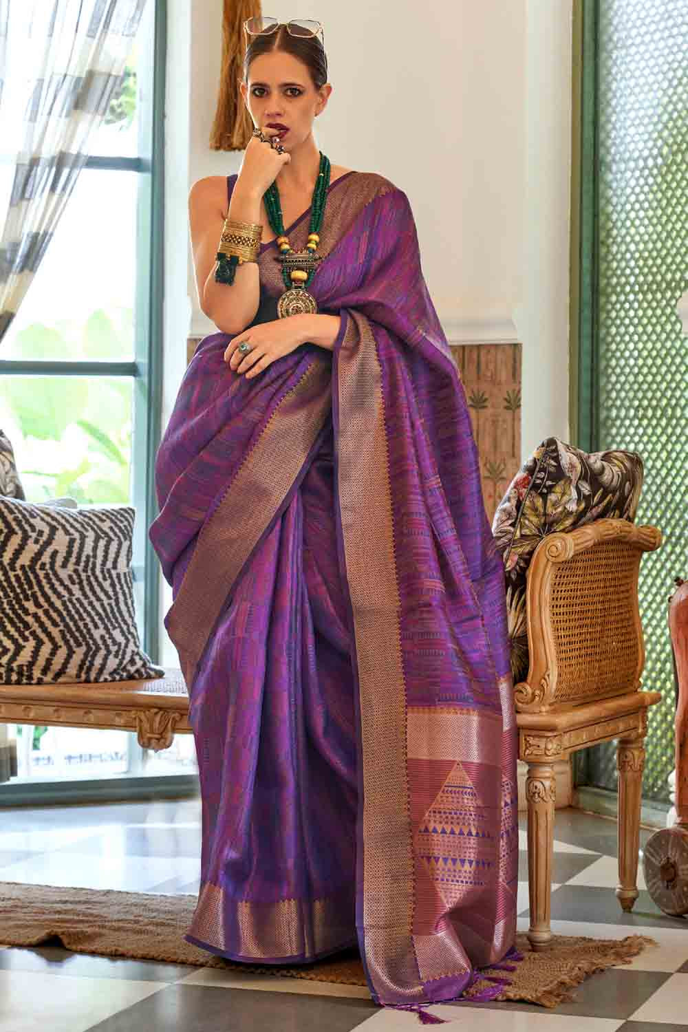 Lilac Organza Printed & Embroidered Pre-Stitched Saree Set Design by DOHR  INDIA at Pernia's Pop Up Shop 2024