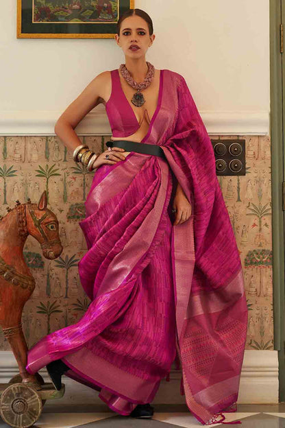 dark magenta pink organza saree 3