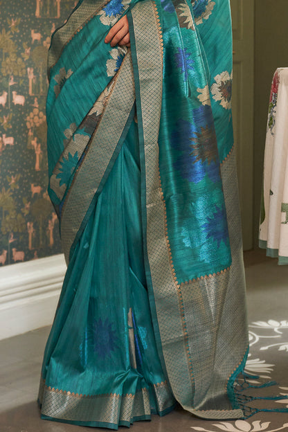 olympic blue silk saree 2