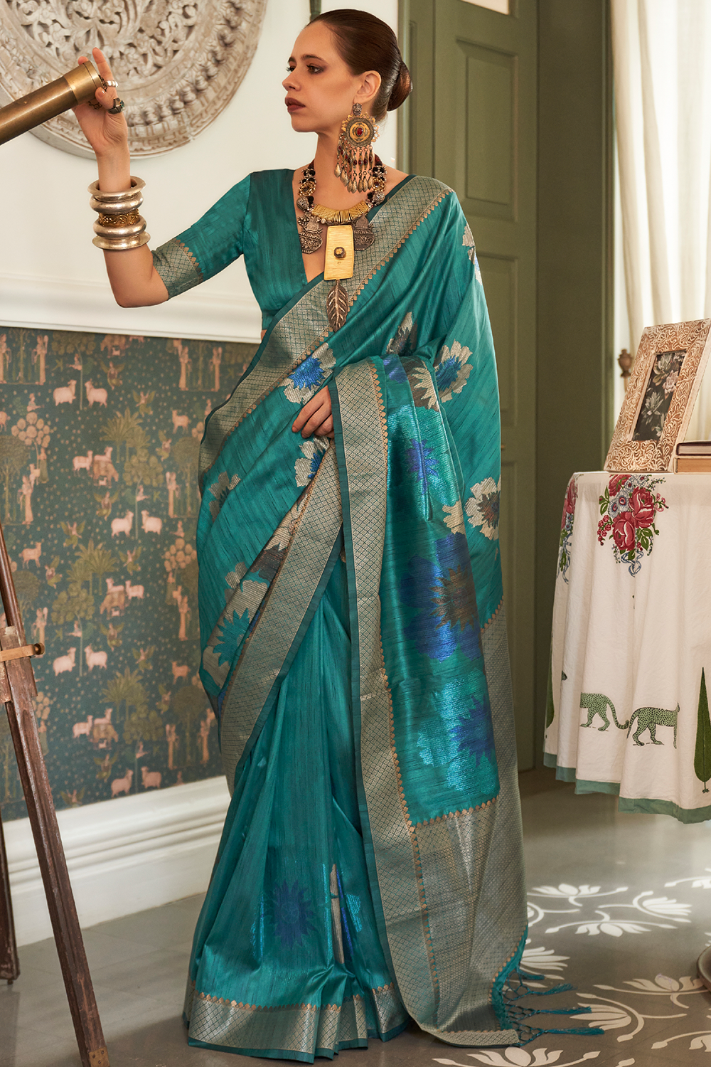 olympic blue silk saree 4