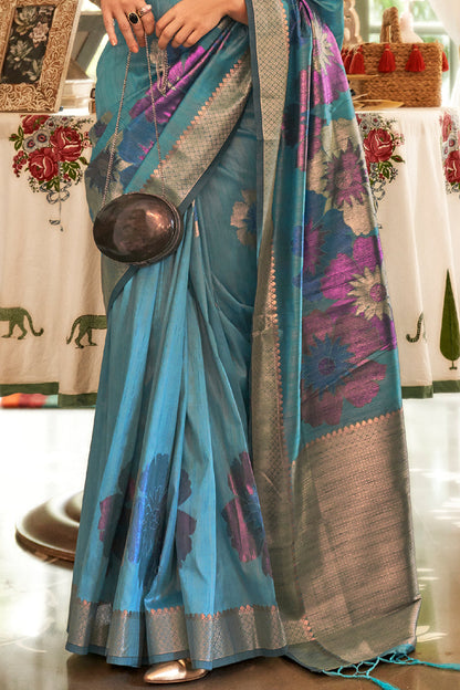 stone blue silk saree 2