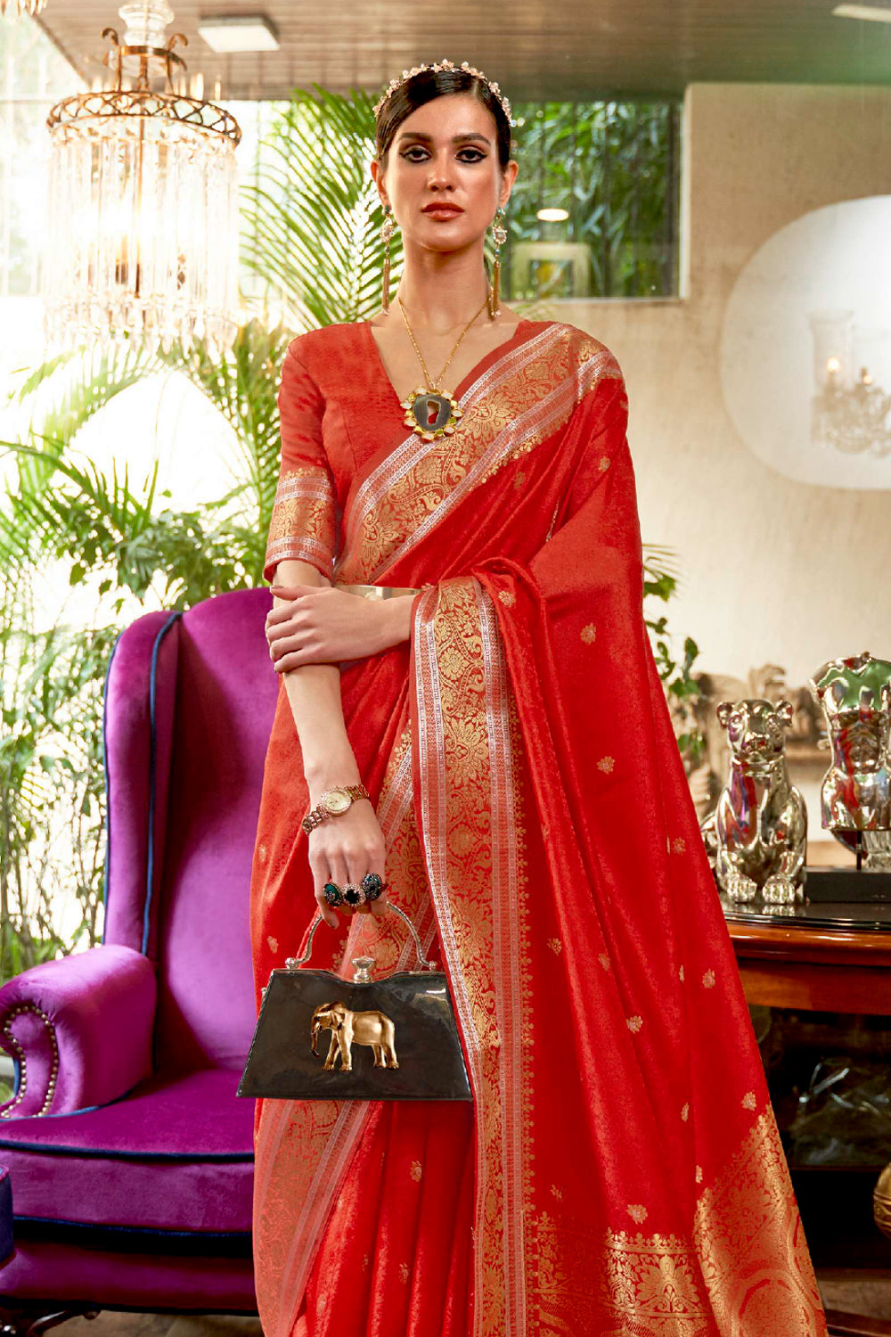 candy red kanjivaram saree 1