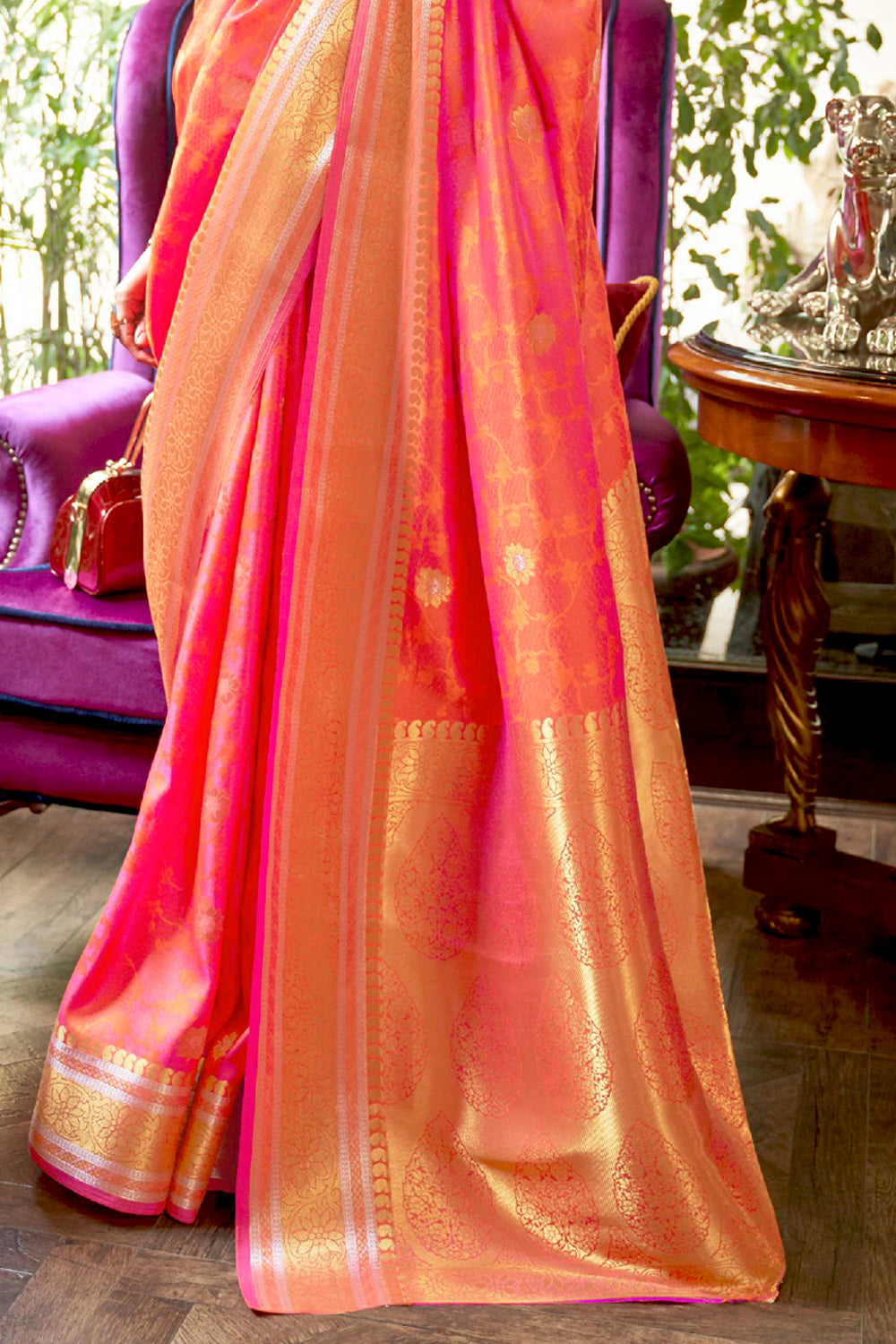 peach pink kanjivaram saree 2 4