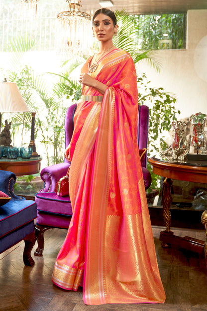 peach pink kanjivaram saree 2 3