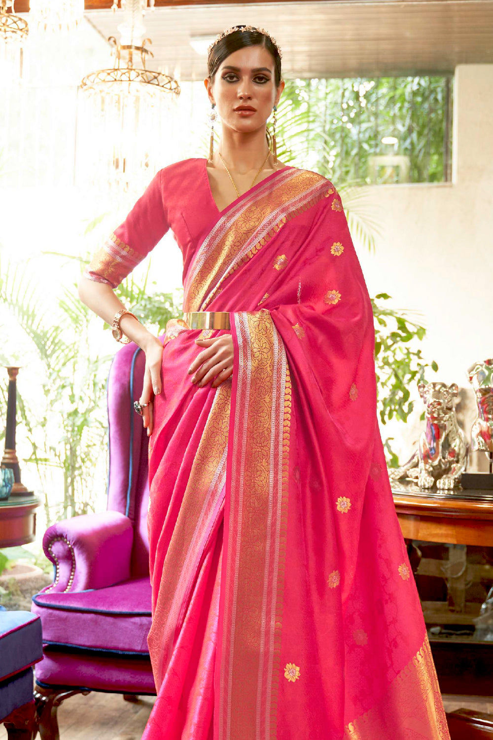 watermelon pink kanjivaram saree 2 2