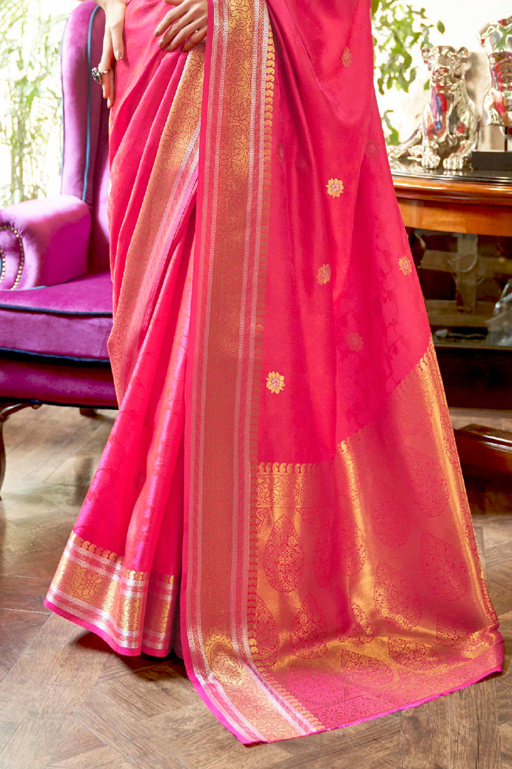 watermelon pink kanjivaram saree 2 4