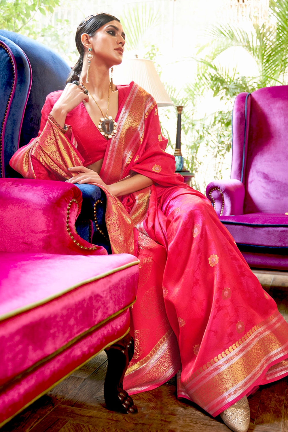 watermelon pink kanjivaram saree 2 1