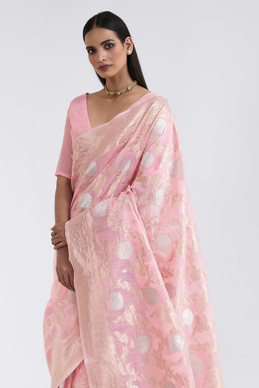 pastel pink linen saree 1