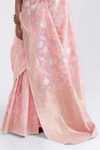 pastel pink linen saree 2