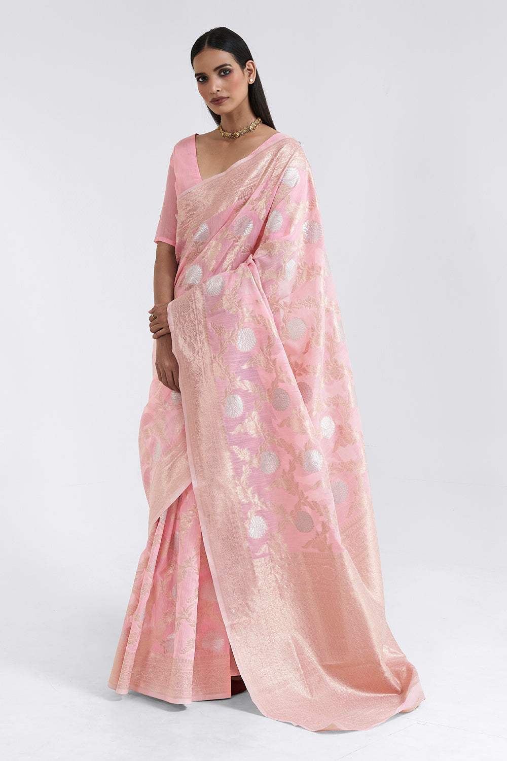 pastel pink linen saree 3