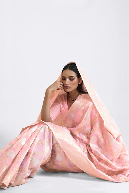 pastel pink linen saree 4