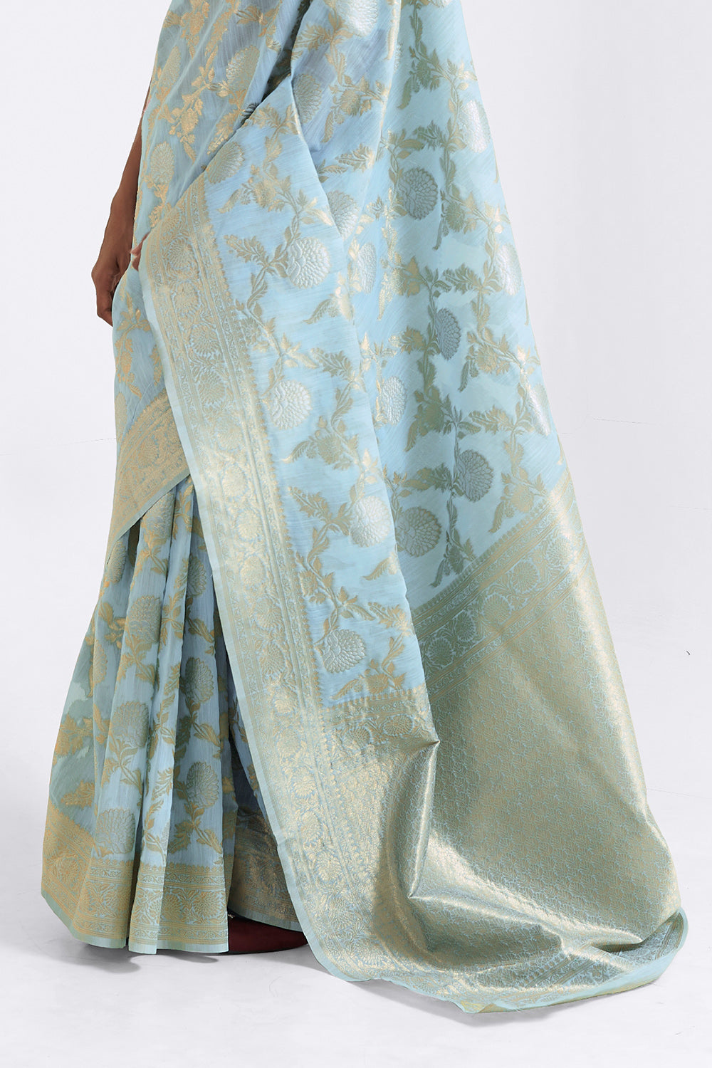 powder blue linen saree 2