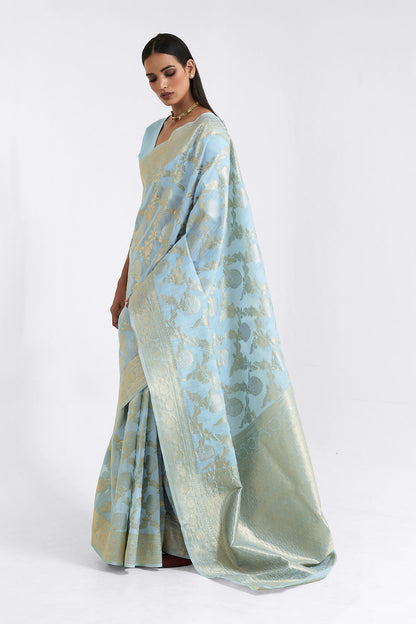 powder blue linen saree 3