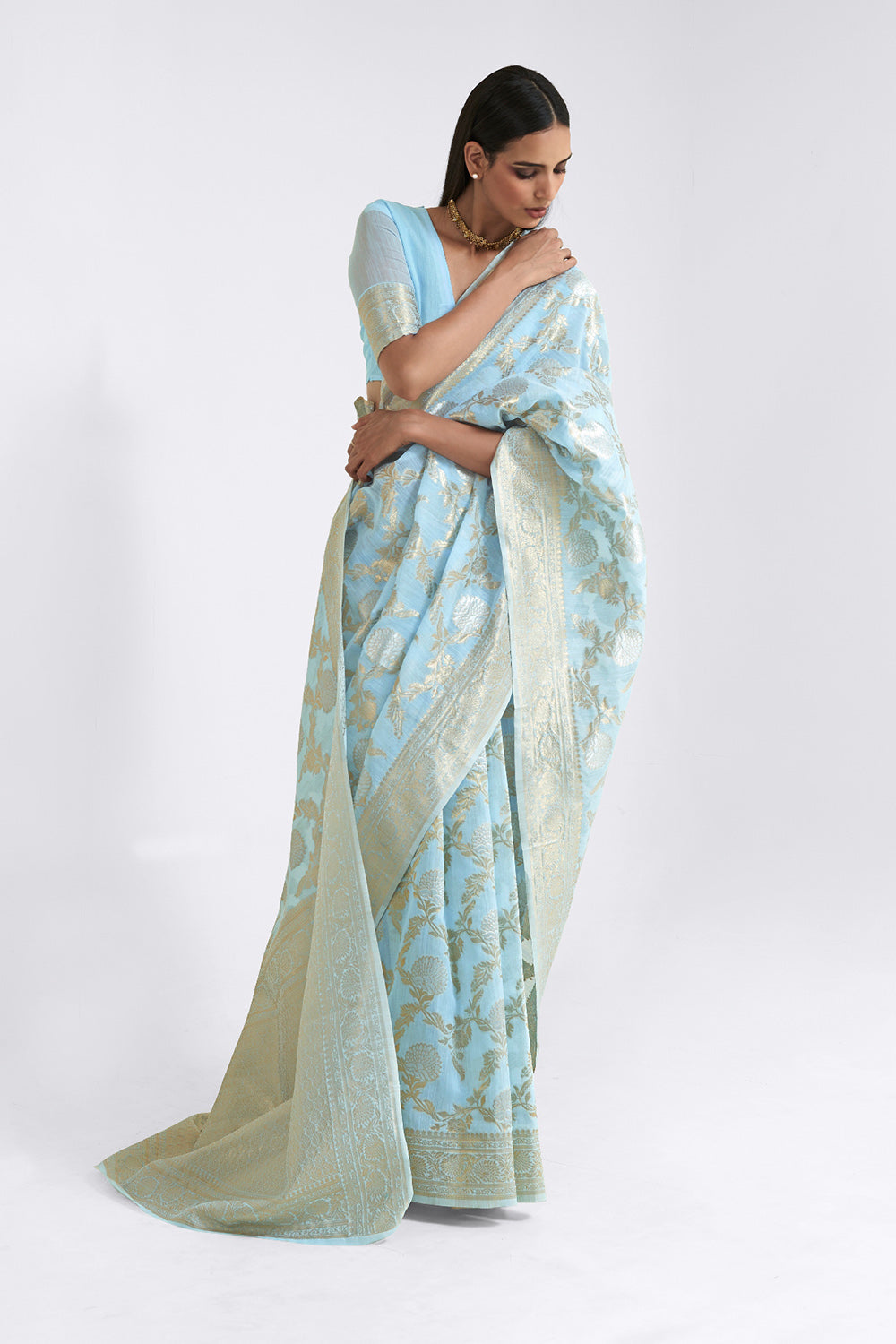 powder blue linen saree 4