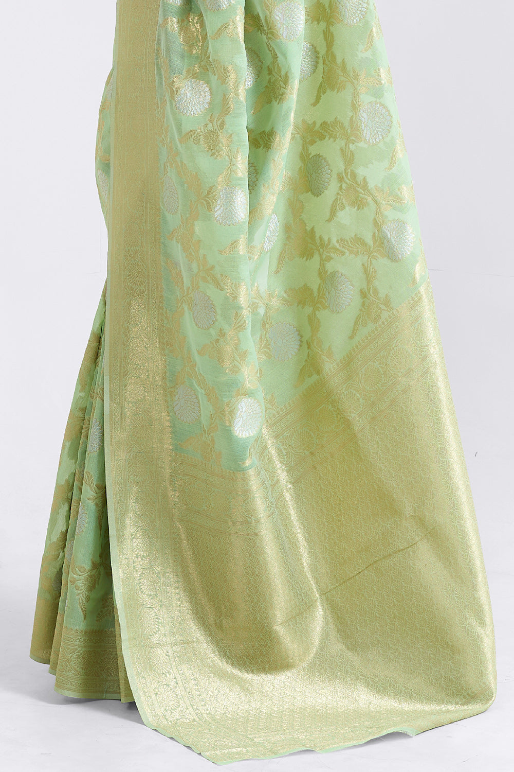 sage green linen saree 2