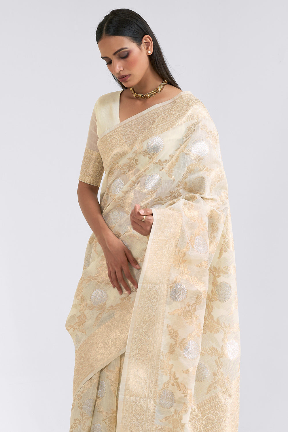 off white linen saree 2 2