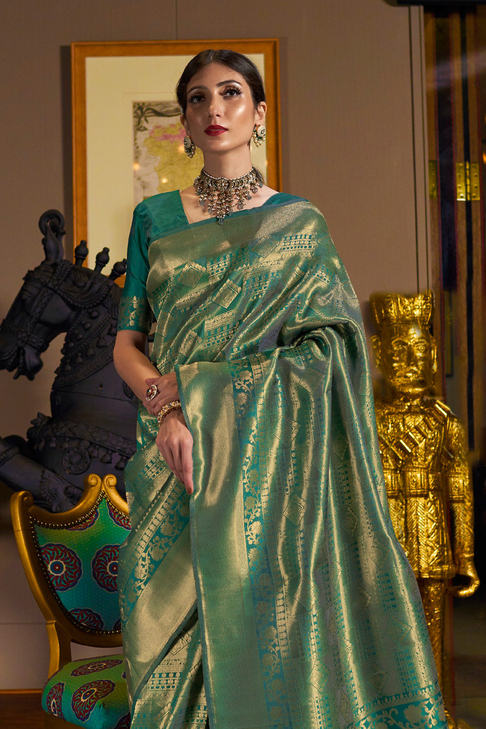 pine green kanjivaram saree 1 1