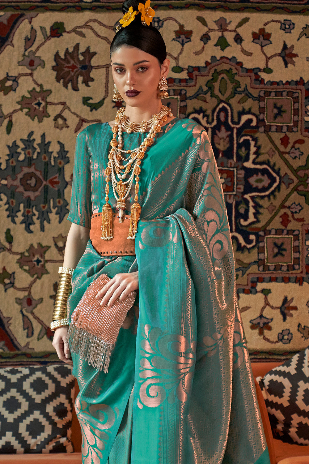 Zesty Woven Blue Kanjivaram Silk Contemporary Saree