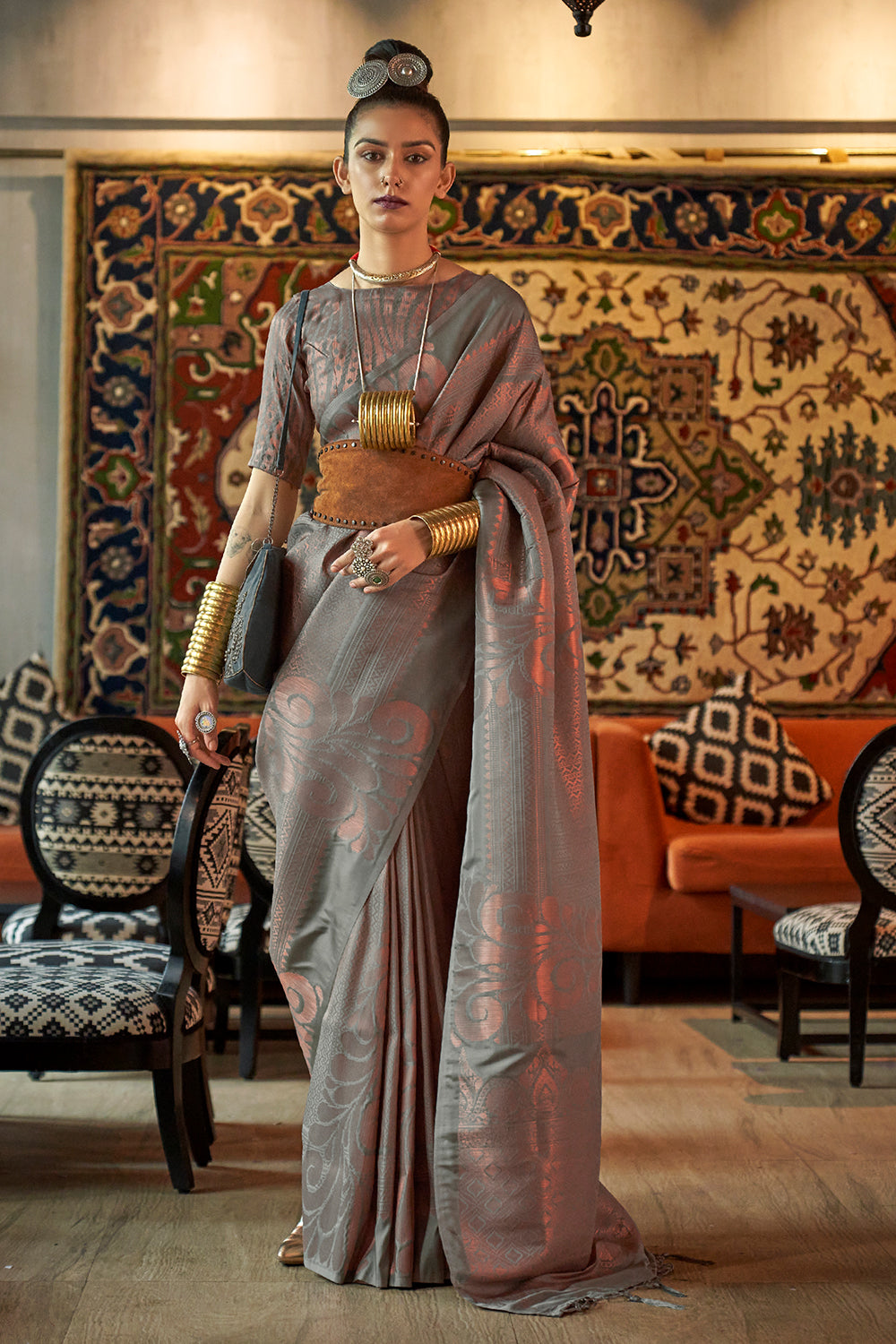 steel grey kanjivaram silk saree 3