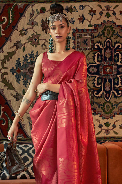 apple red kanjivaram silk saree 1