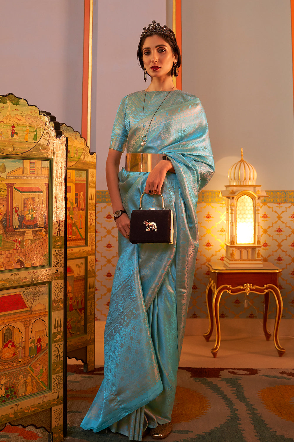 sky blue kanjivaram saree 2 3