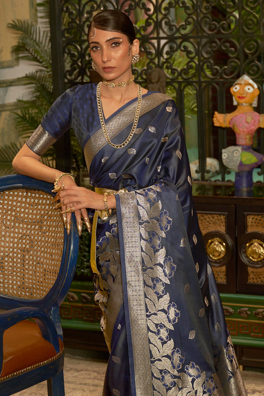 space blue satin saree 1