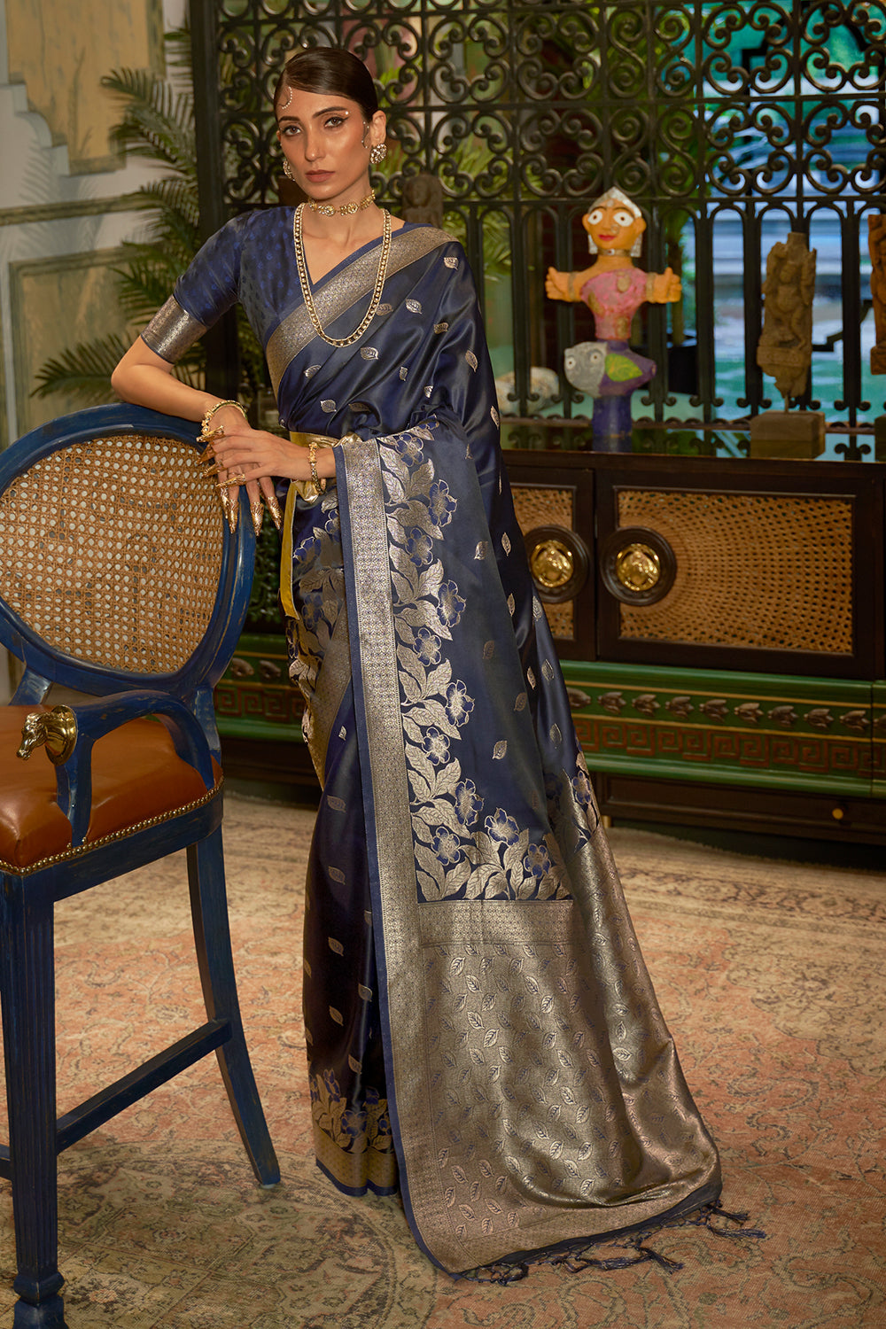 space blue satin saree 3