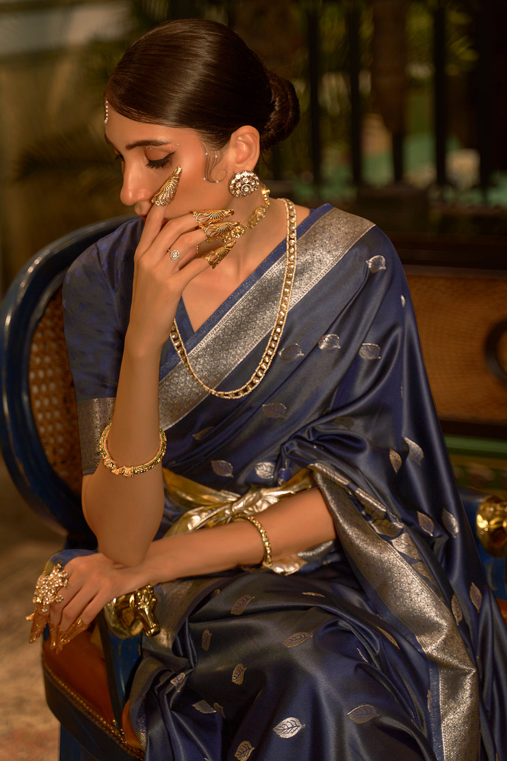 space blue satin saree 4