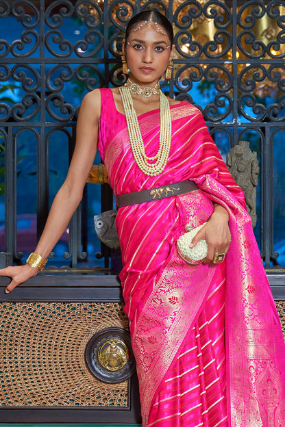 bright pink satin saree 1 2