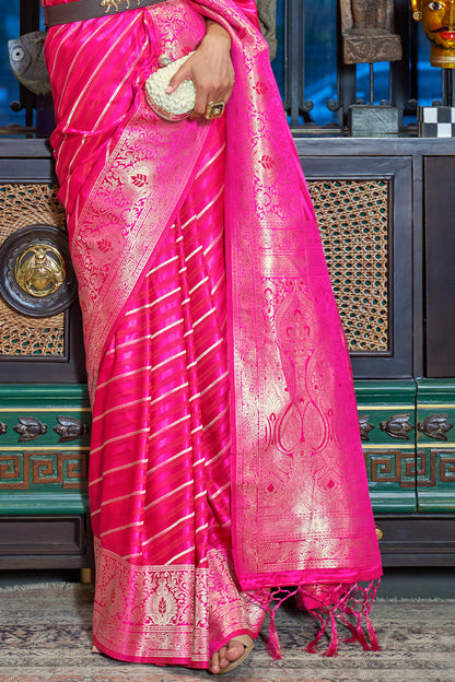 bright pink satin saree 1 4