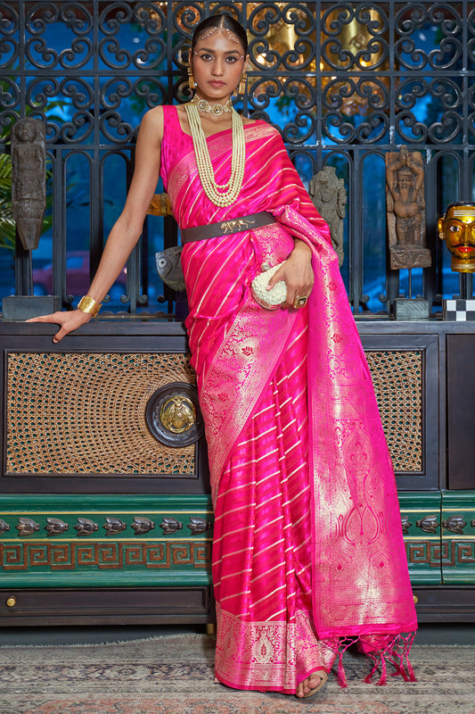 bright pink satin saree 1 3