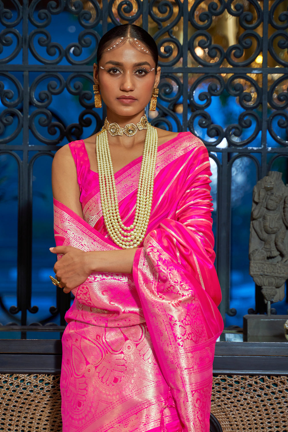 bright pink satin saree 1 1