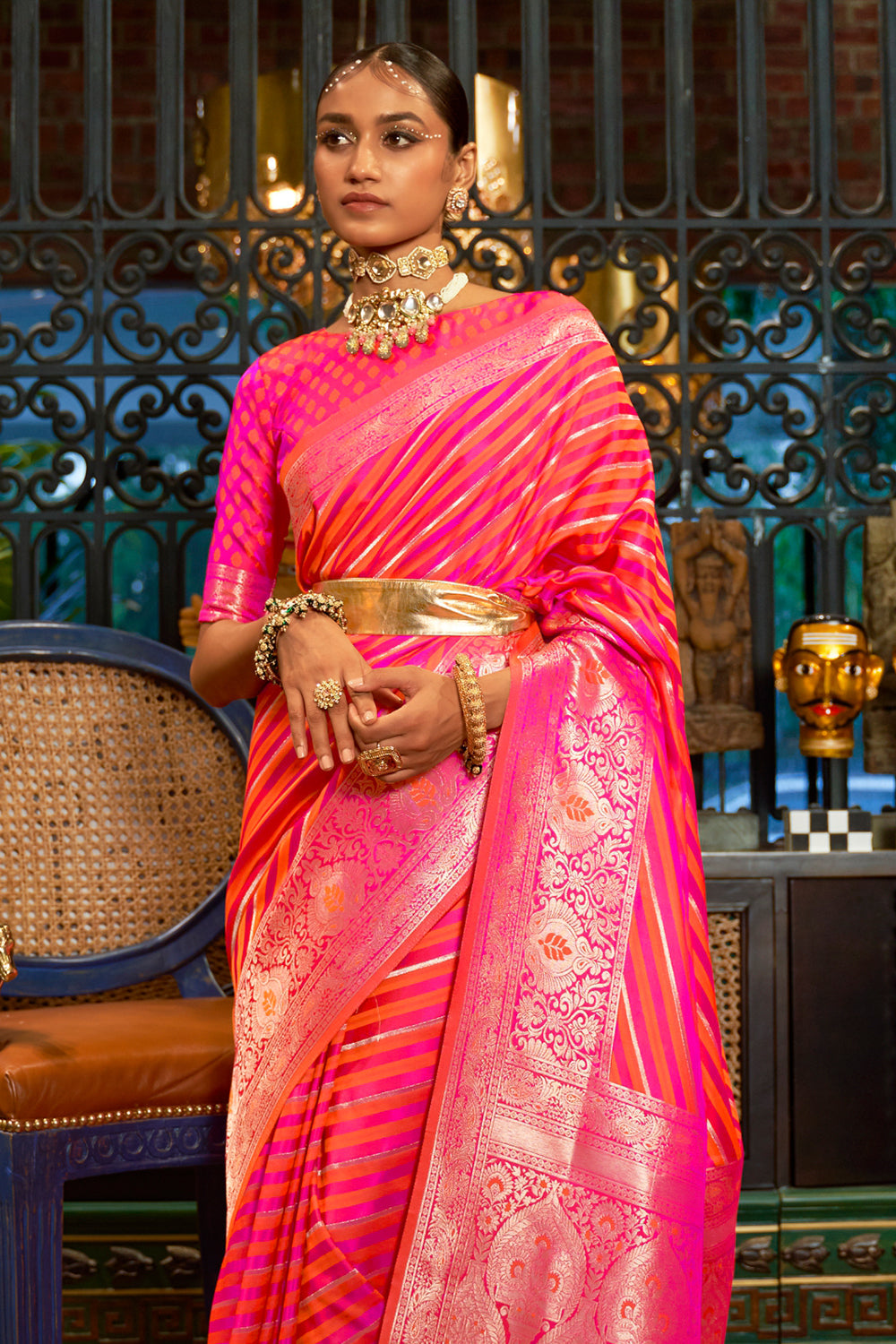 bright pink satin saree 2 2