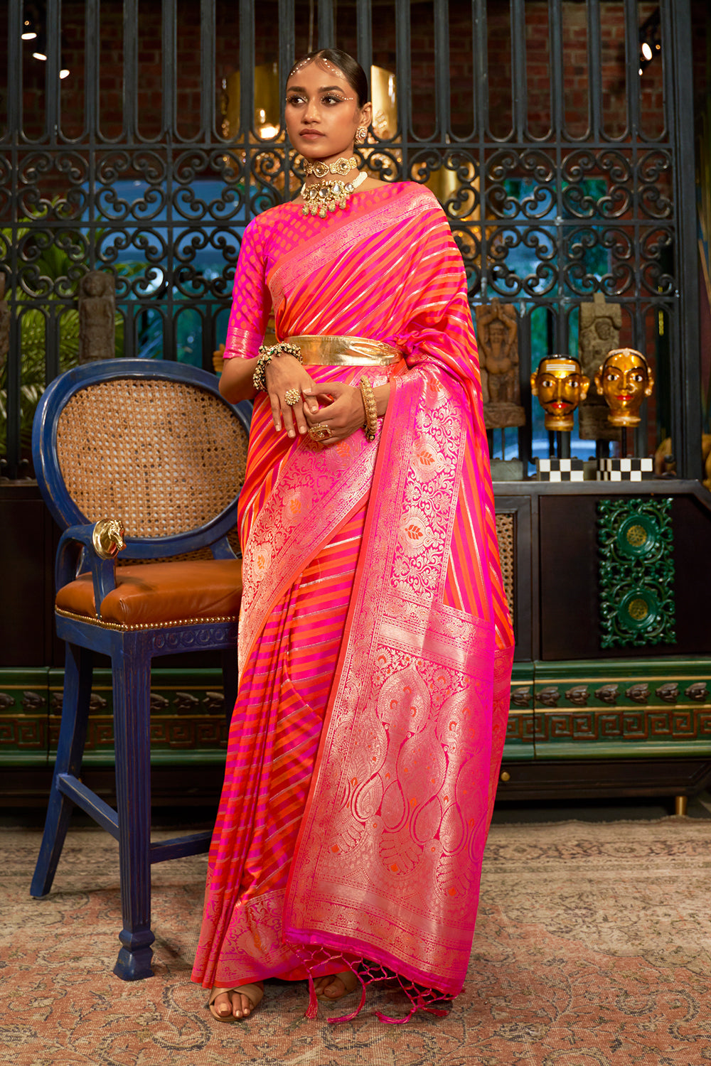 bright pink satin saree 2 3