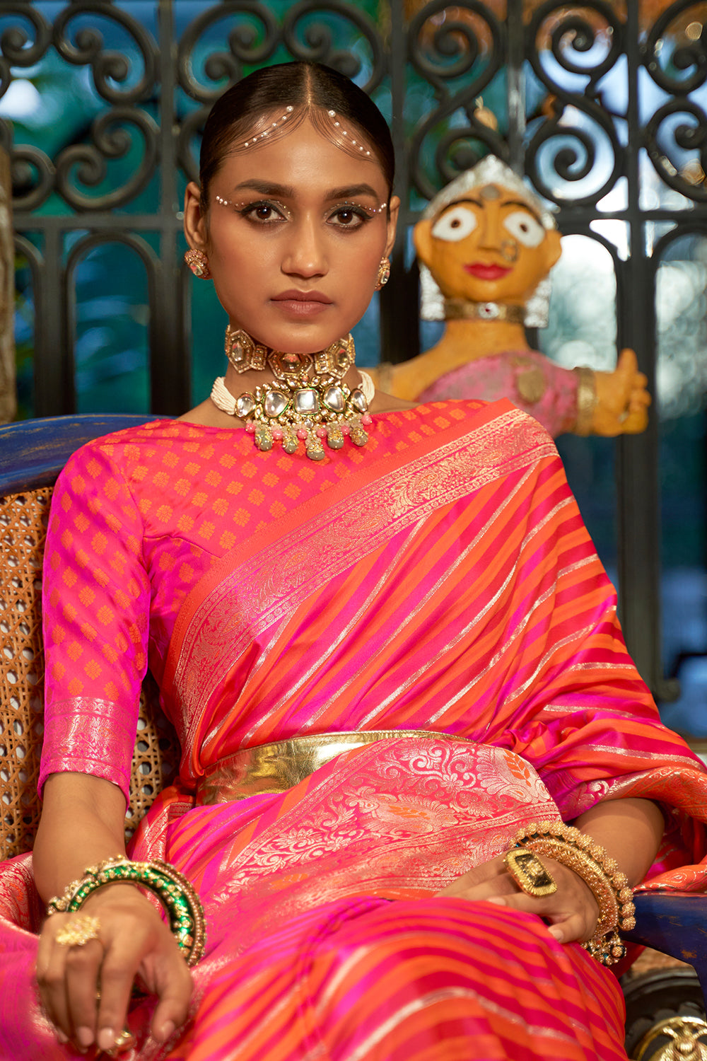 bright pink satin saree 2 1