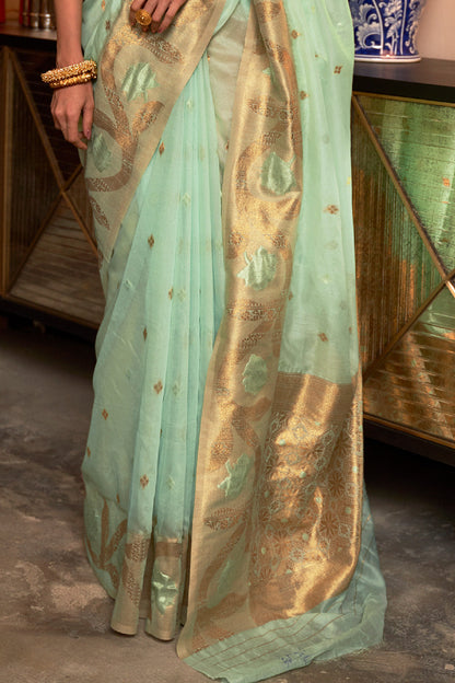 seafoam green organza saree 4