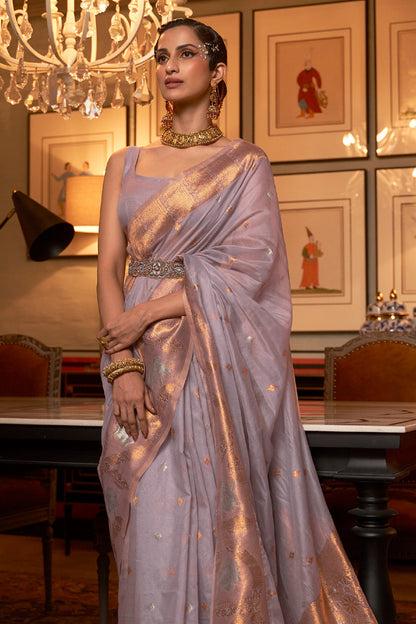 powder purple organza saree 1