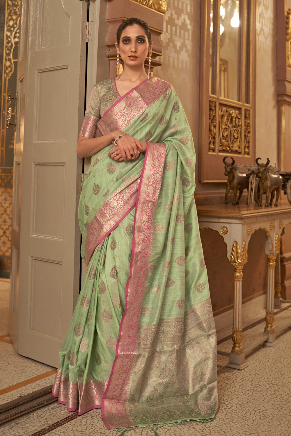 mint green cotton saree 3