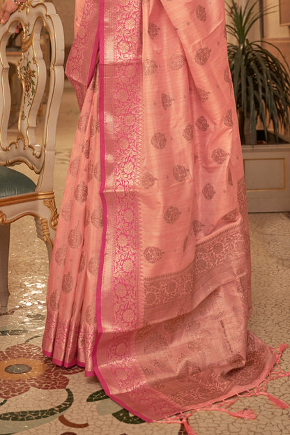 peach pink cotton saree 2 4