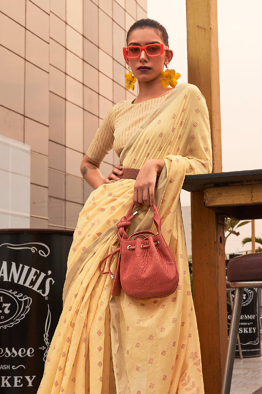 lemon yellow linen saree 1