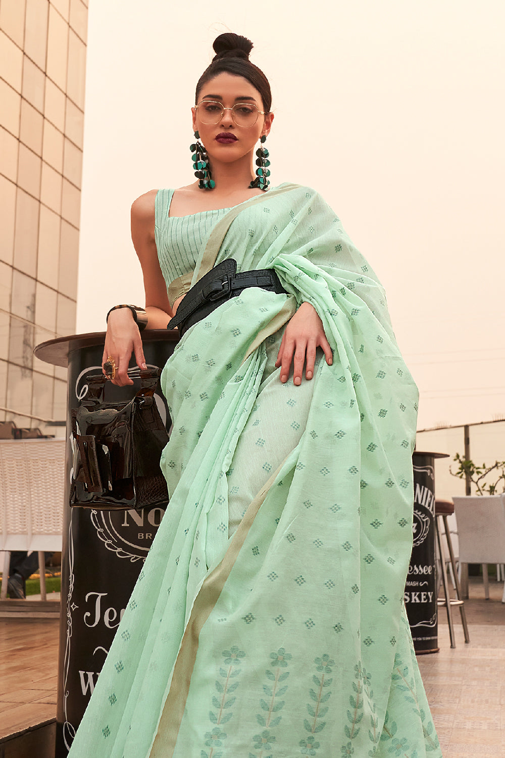 goddess green linen saree 1